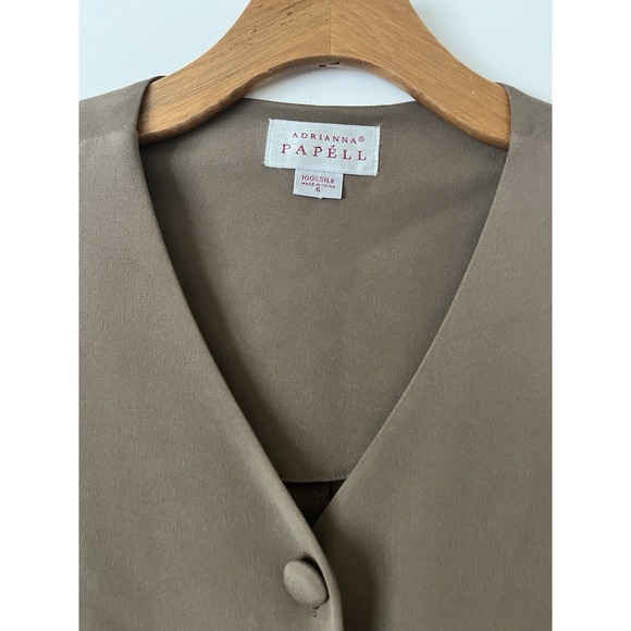 Silk Button Down Tunic Blouse Brown Y2K Classic Adrianna Papelle Size 6 - Picture 3 of 8